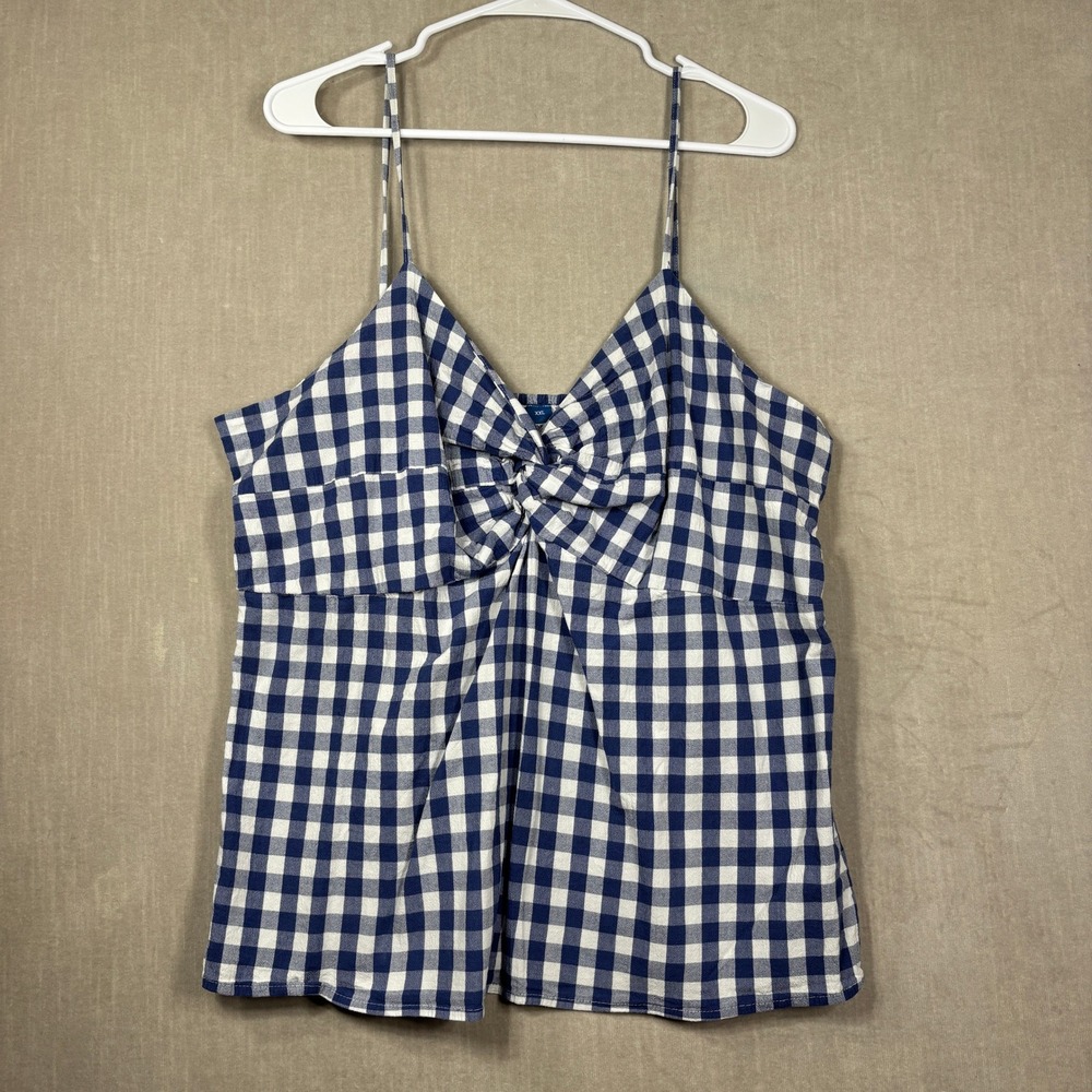 Old Navy Womens XXL Blue White Gingham Twist Front Smocked‎ Cami Tank Top Plus